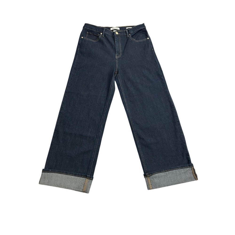 Nine West Jeans Wide Leg Pants Womens 12 Dark Blue New Cuffed High Rise Denim - Picture 3 of 11
